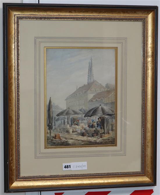 James Thomas Watts (1853-1930), watercolour, Dresden Market, signed, 30 x 22cm